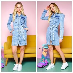 26 Washed Denim Long Sleeve Button Up Dress
